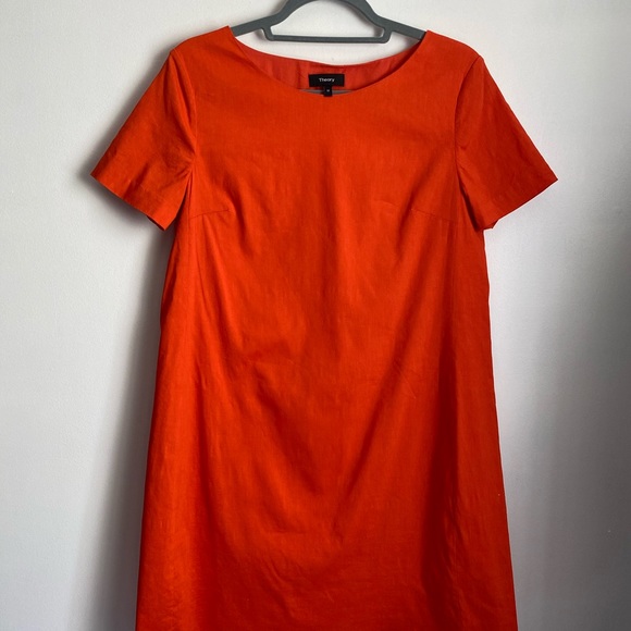 EUC Theory Panel Shift Dress Linen Fire Opal Med - Picture 5 of 6